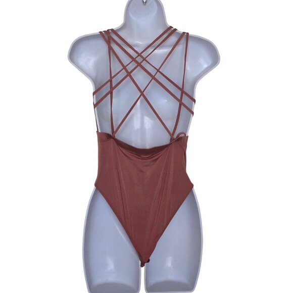 Missguided brown strappy back Bodysuit Size 4 - Picture 4 of 9